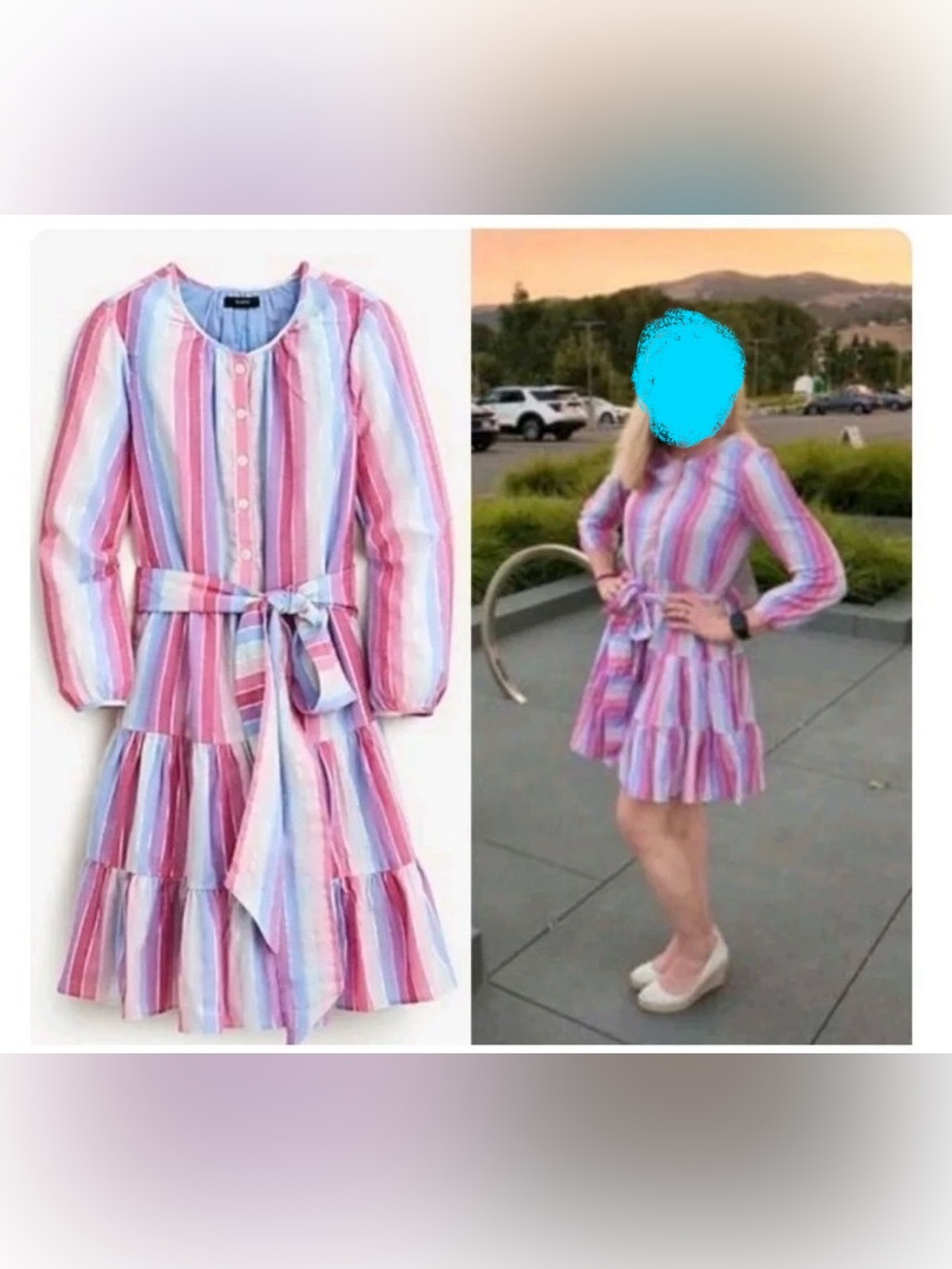 J.Crew Pastel Stripe Belted Button-Up Dress Women Waist Tie XL
